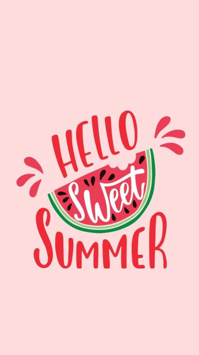 Hello Sweet Summer 文字與西瓜圖形在粉紅色背景上