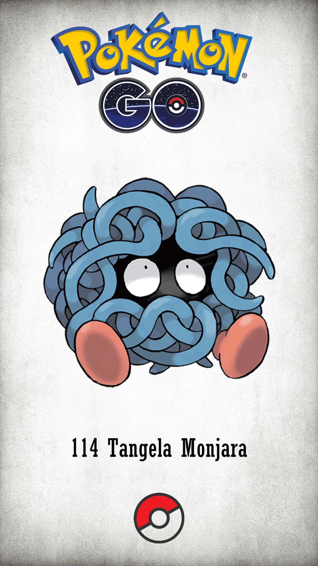 Tangela 寶可夢角色，有藍色藤蔓和粉紅色腳，在灰色紋理背景上。
