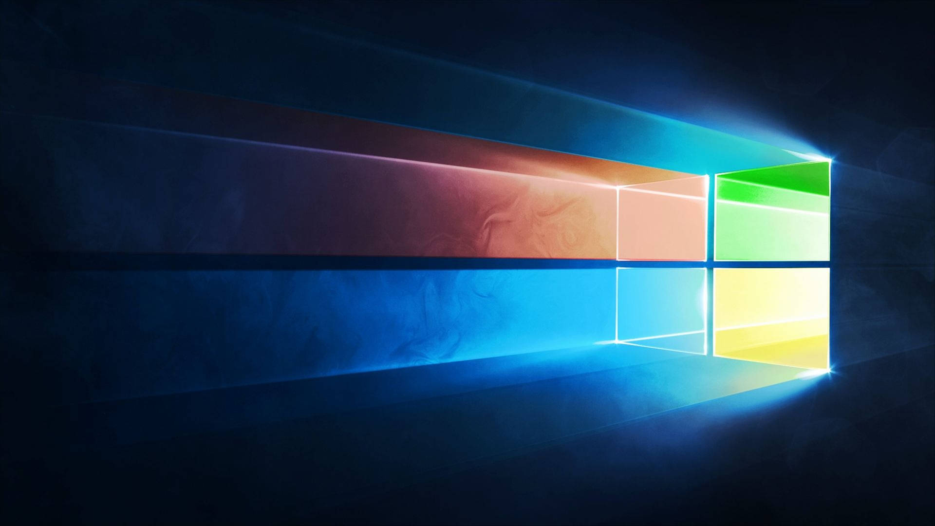 發光的Windows標誌，帶有彩色光線，背景黑暗