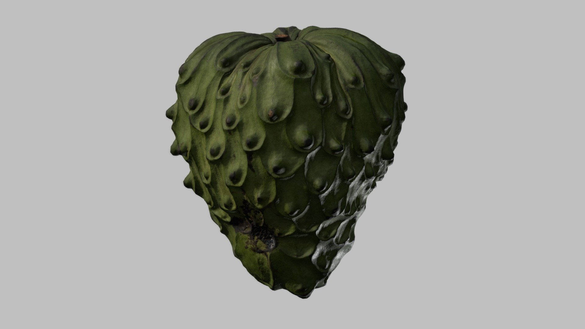 生動的奇異果插畫 壁紙 — 一個綠色牛油果的詳細3D渲染，表面凹凸不平，紋理粗糙，背景為純灰色。