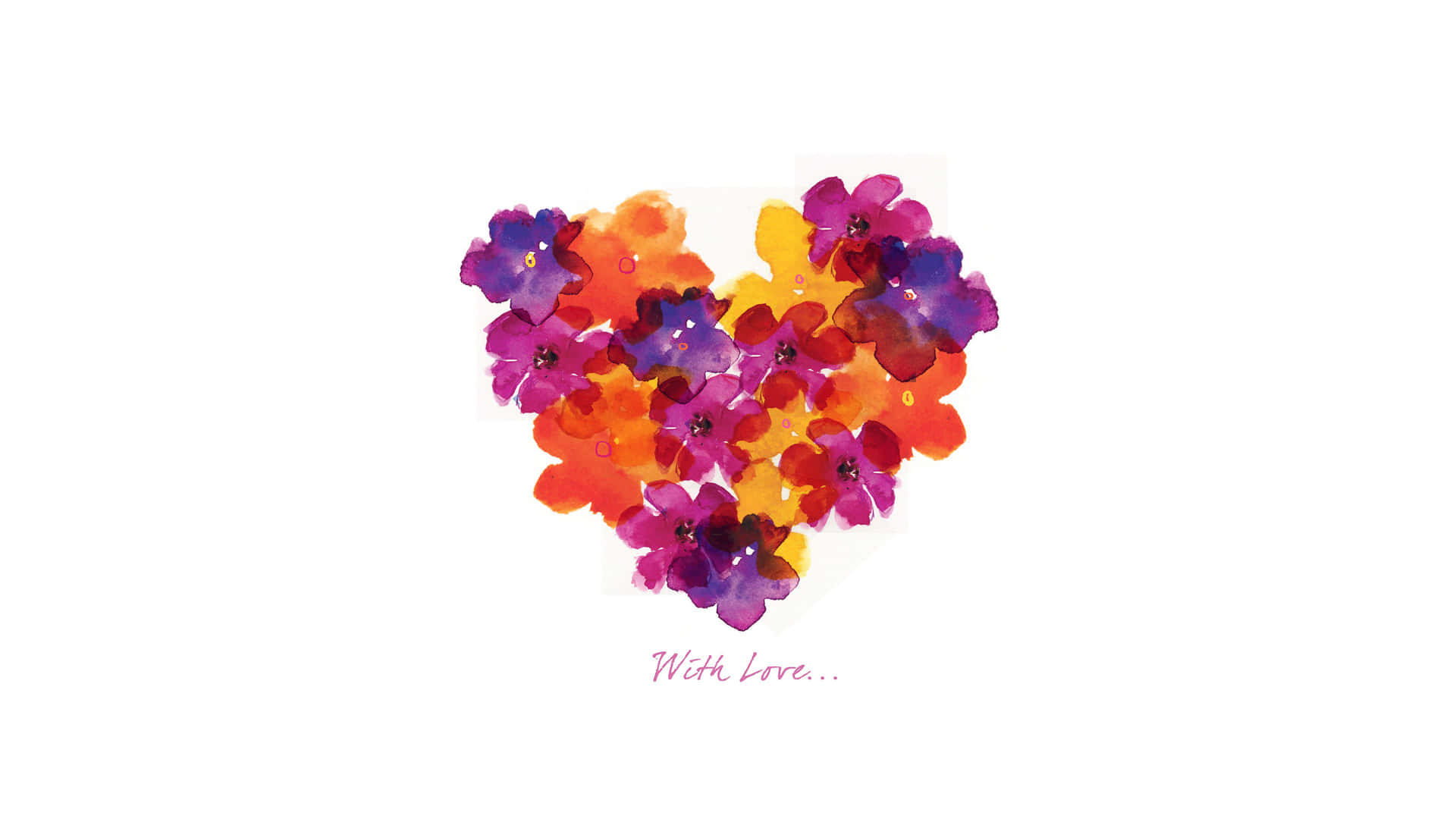 一個由花朵組成的彩色水彩心形，帶有「With Love...」文字。