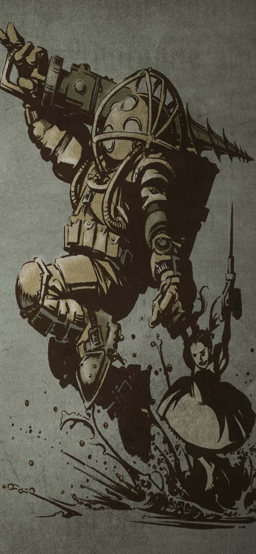 一名穿著潛水裝備的士兵手持大型武器跳過水面。