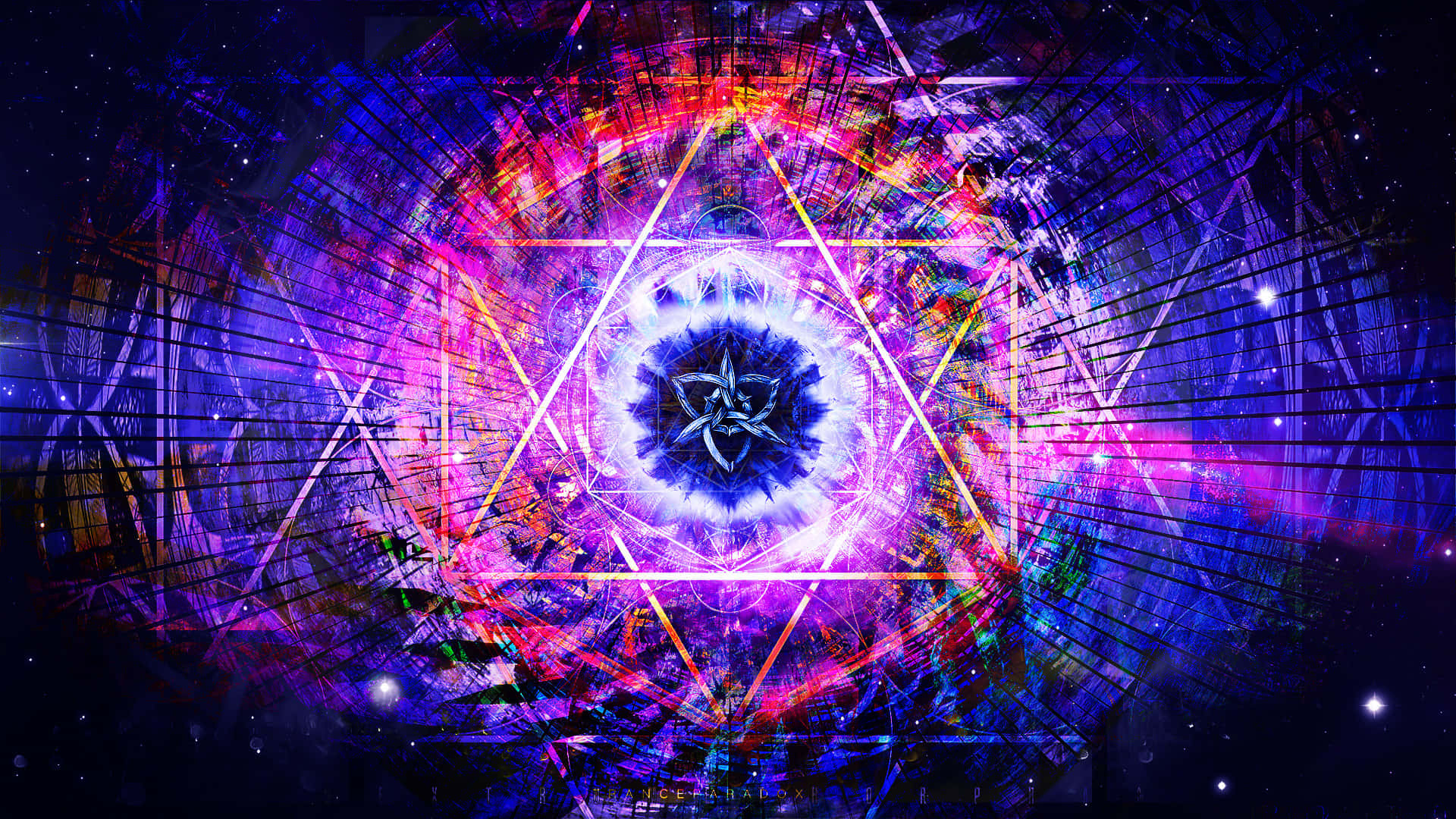 在太空中散發霓虹色彩和幾何圖案的耀眼宇宙漩渦。