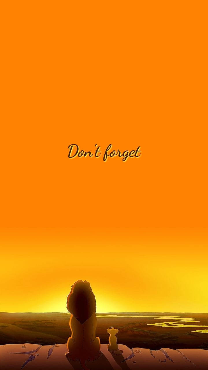 兩隻獅子幼崽觀看日落，上方有文字「Don't forget」。