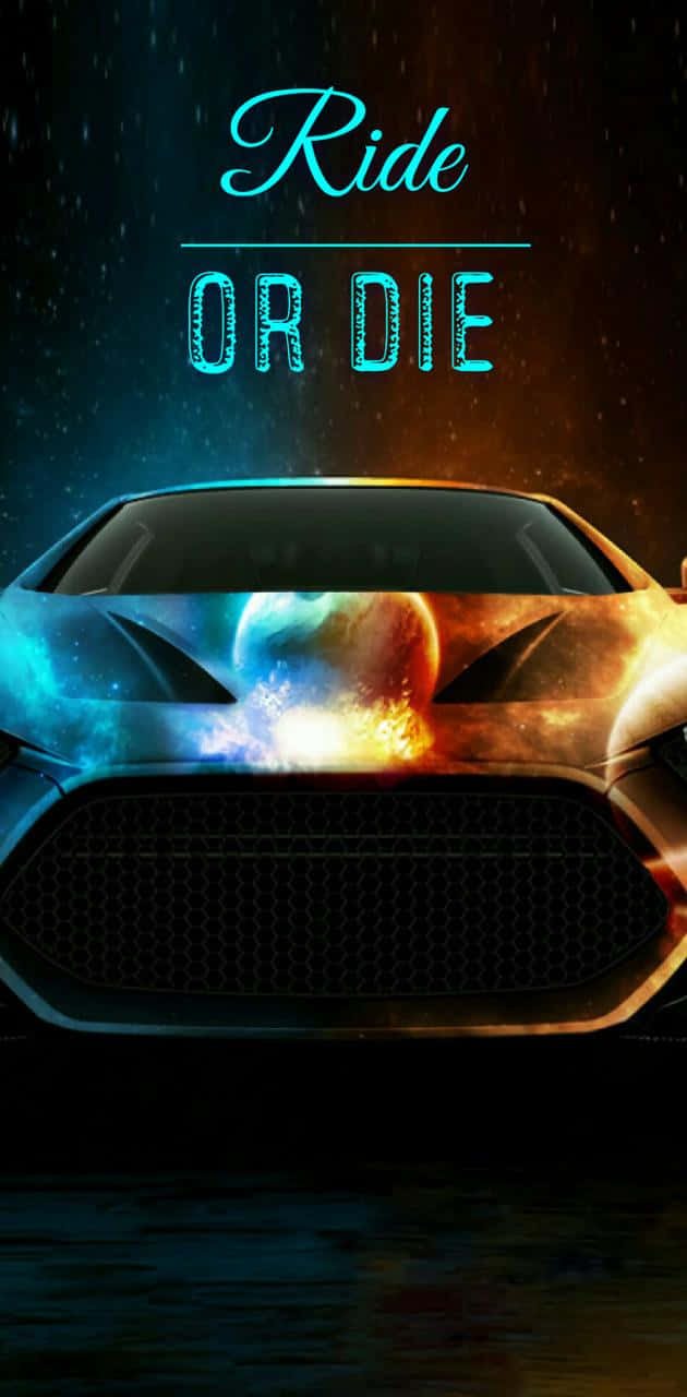 未來汽車在太空中帶有宇宙火焰，下方有「Ride or Die」文字。
