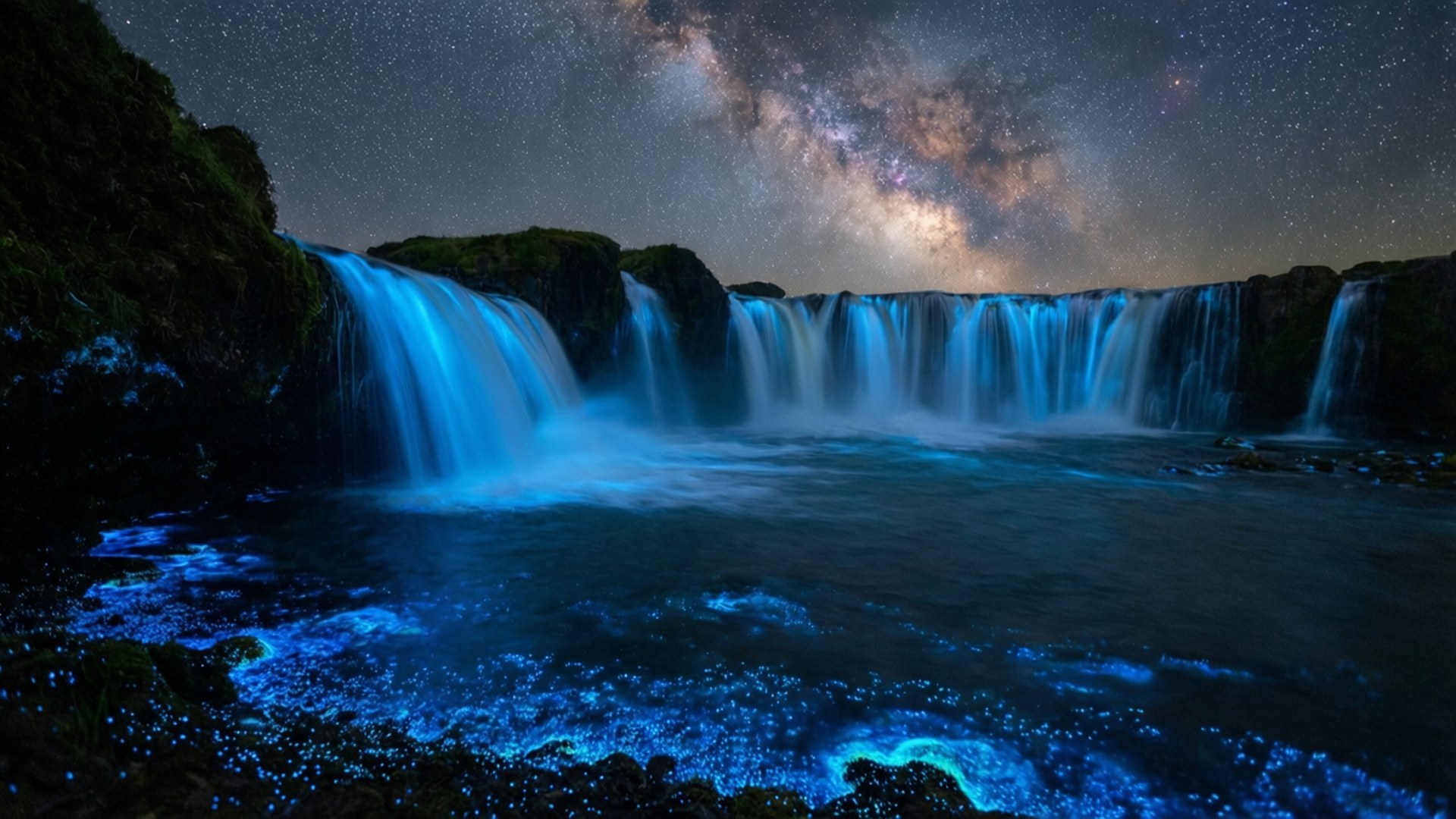 生物發光夜瀑 壁紙