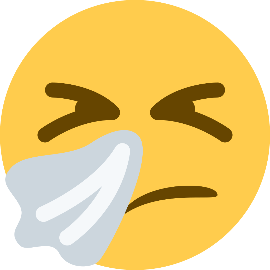 生病表情符號臉部圖像 壁紙 — 一個黃色表情符號臉孔，眼睛瞇起，表情扭曲，拿著白色紙巾摀住鼻子，背景為深綠色。