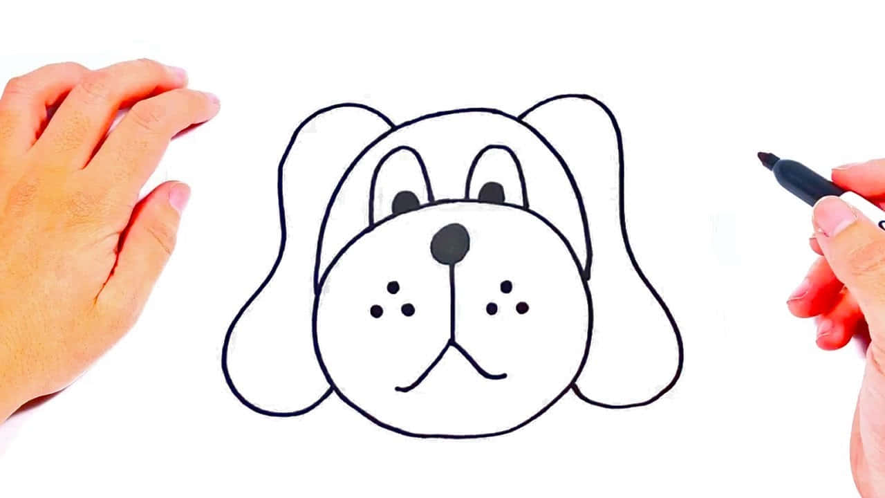 用 Easy Dog 產品與愛犬共度完美親密時光 壁紙 — 一個簡單的黑色輪廓卡通狗臉，由手在白色表面上用馬克筆繪製。