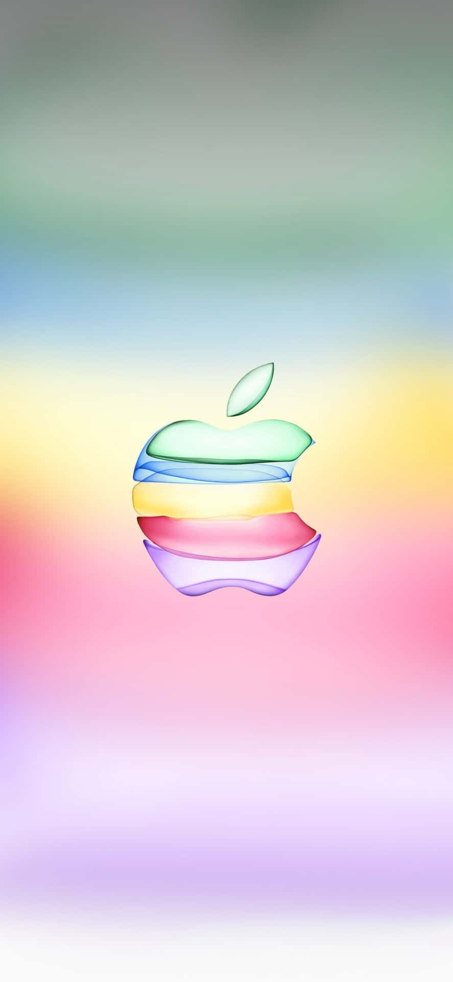 半透明彩虹Apple標誌在粉彩漸變背景上