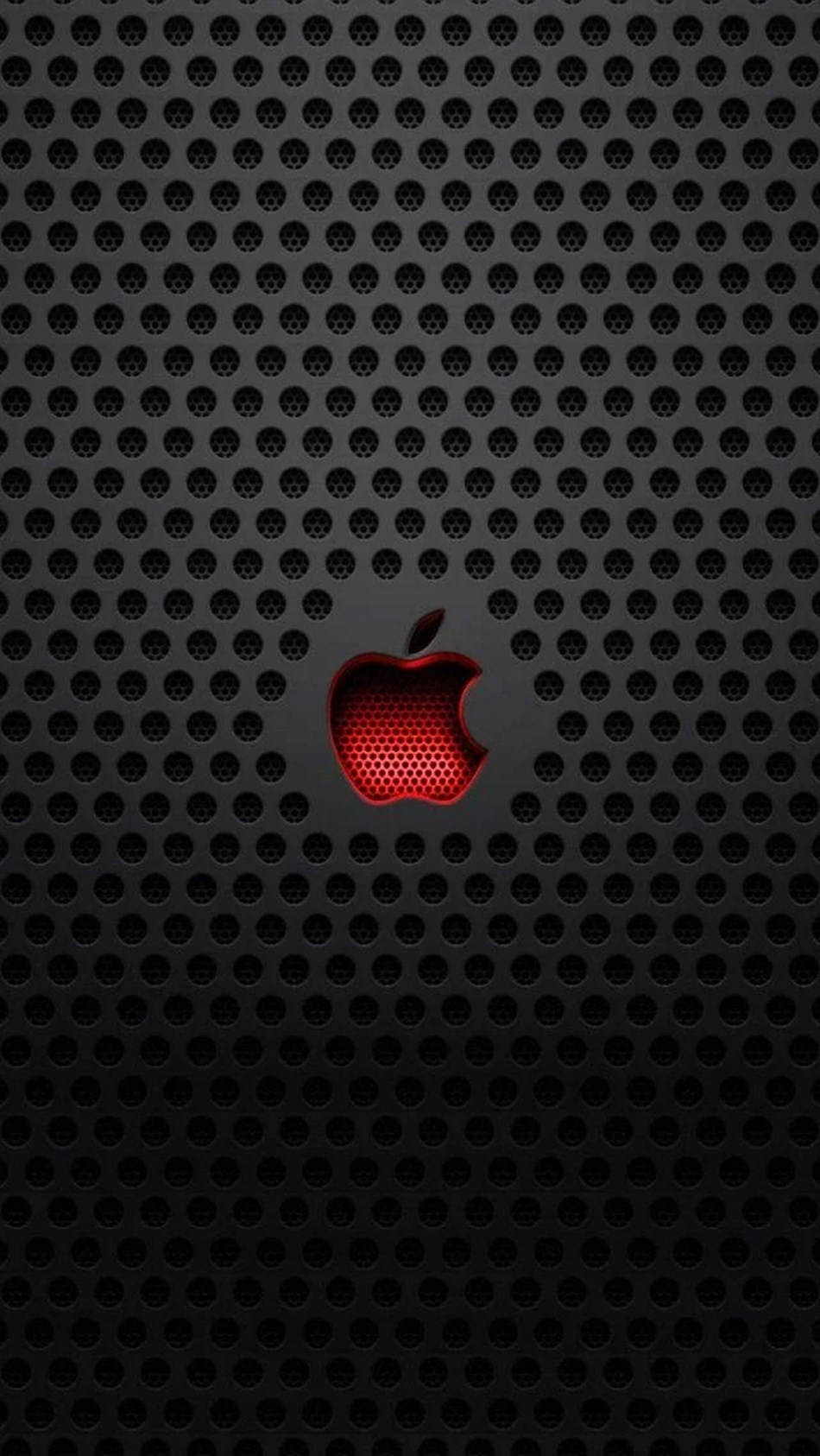 黑色穿孔金屬表面上的紅色Apple標誌