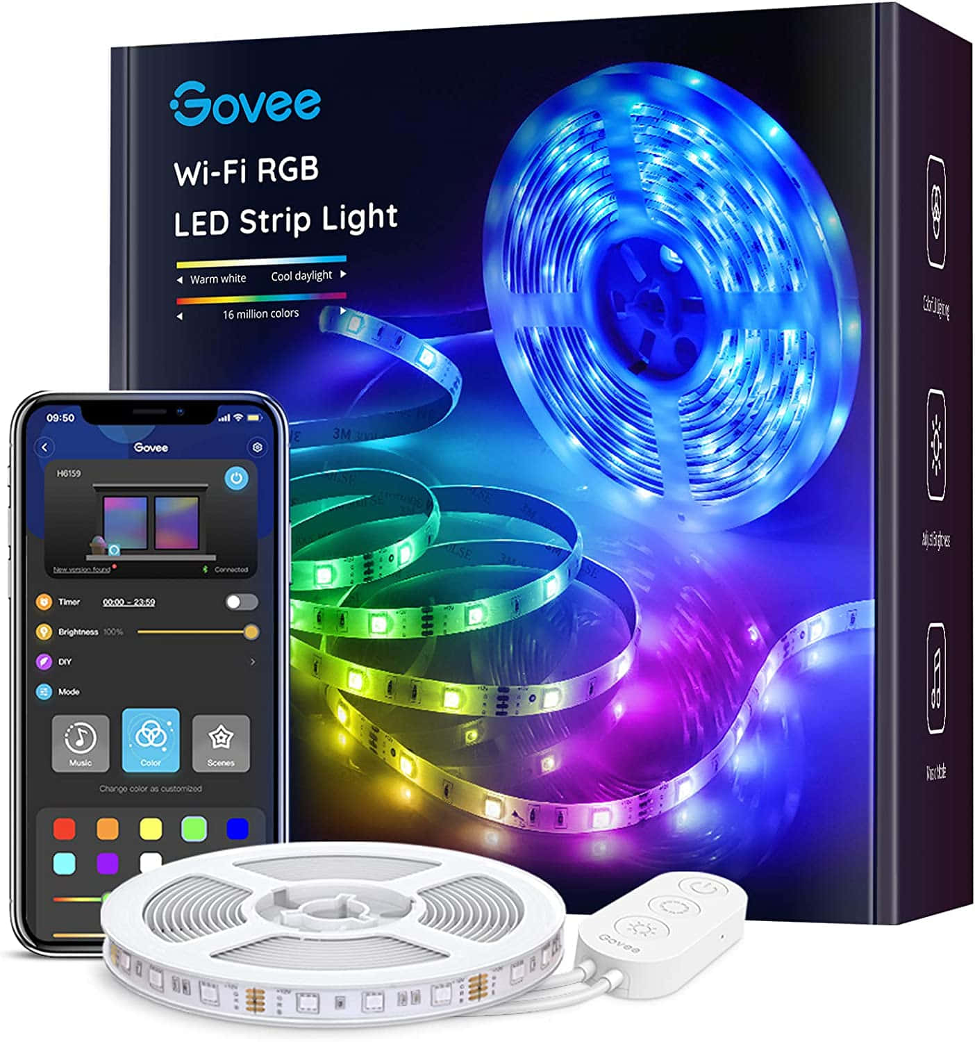 Govee Wi-Fi RGB LED燈帶，可透過智能手機應用程式控制，顯示顏色設定。