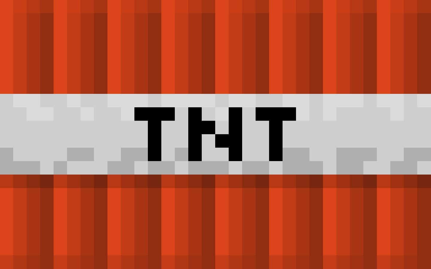 像素化Minecraft TNT方塊，白色條紋上有粗體黑色字母。