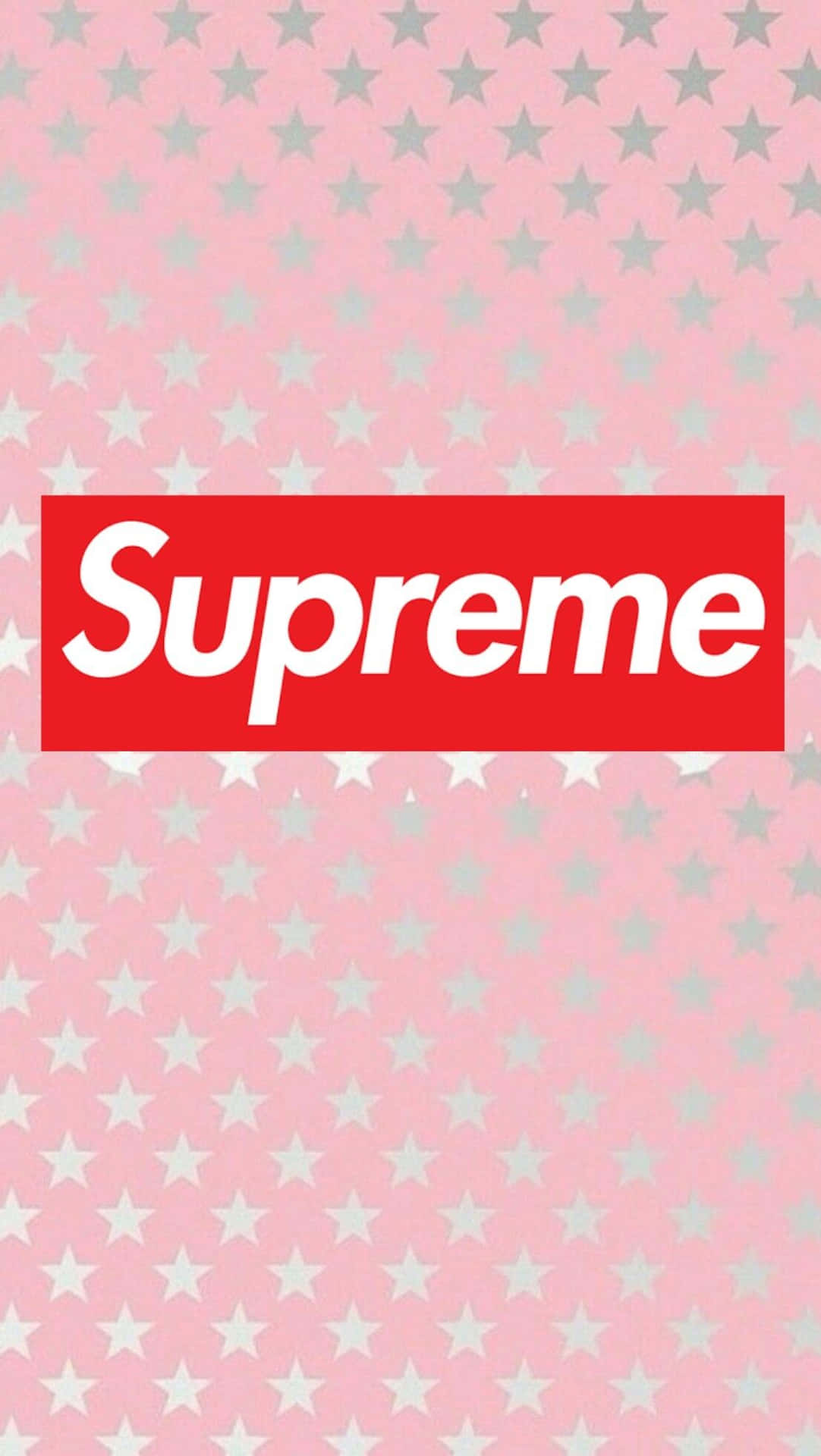 灰色星星和紅色Supreme標誌的粉紅色背景。