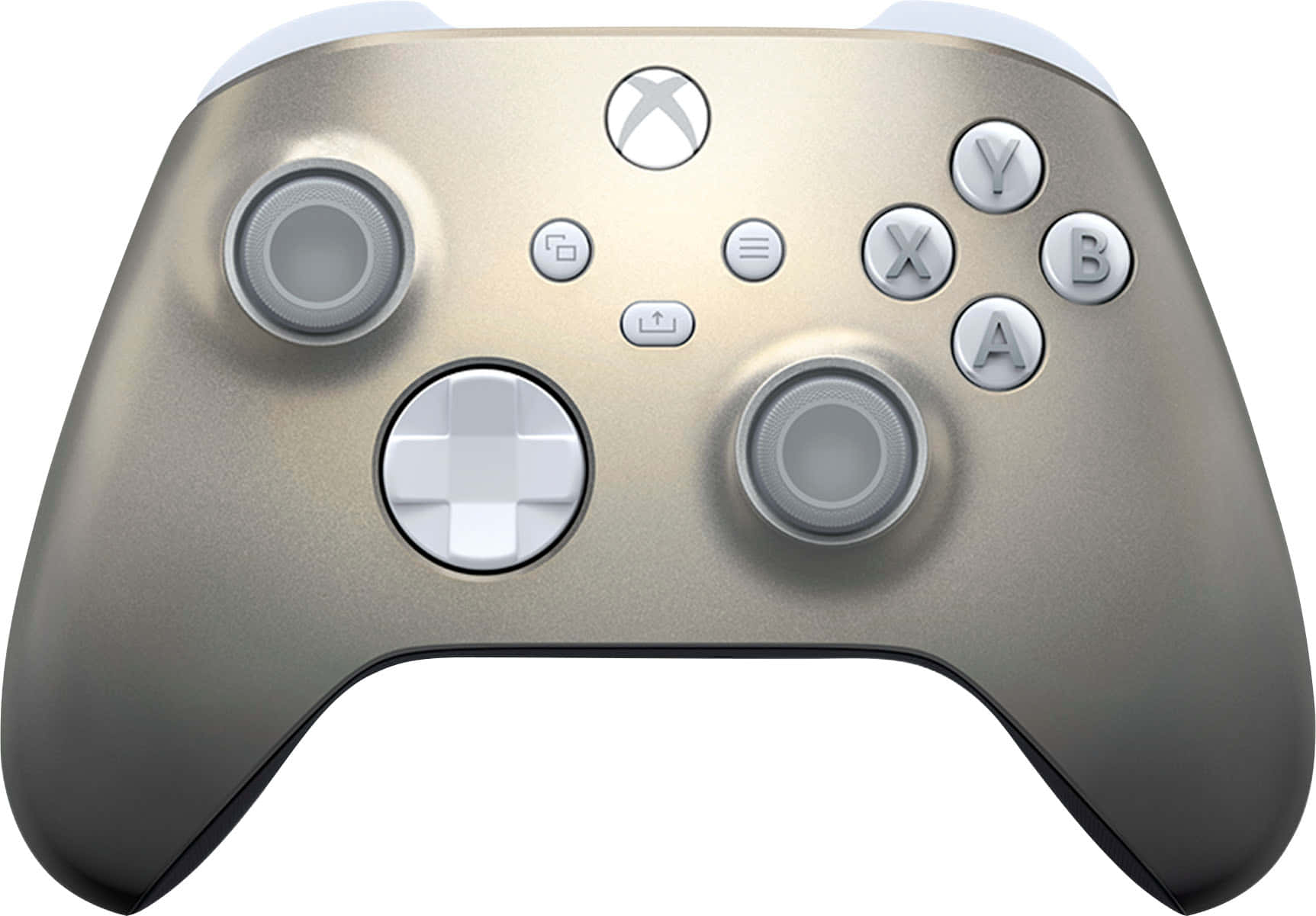 一款銀色Xbox遊戲控制器，帶有白色按鈕和紋理握把。