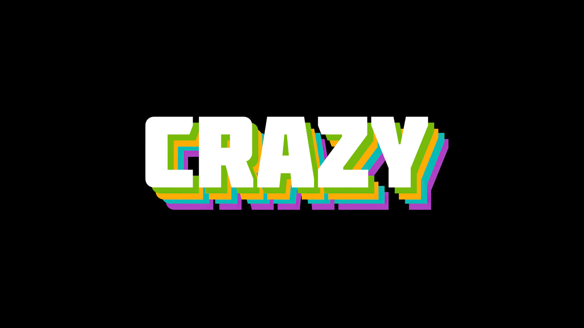 黑色背景上帶有彩虹輪廓的粗體白色字母拼寫的單詞 crazy。