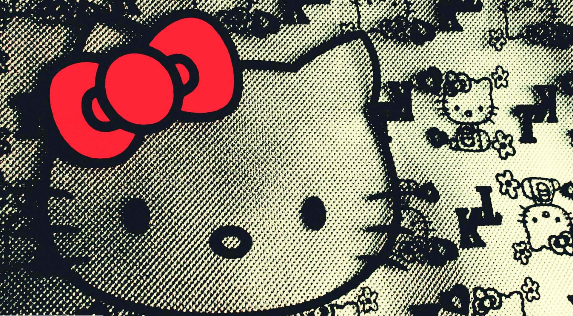 Hello Kitty 戴紅色蝴蝶結在圖案背景上