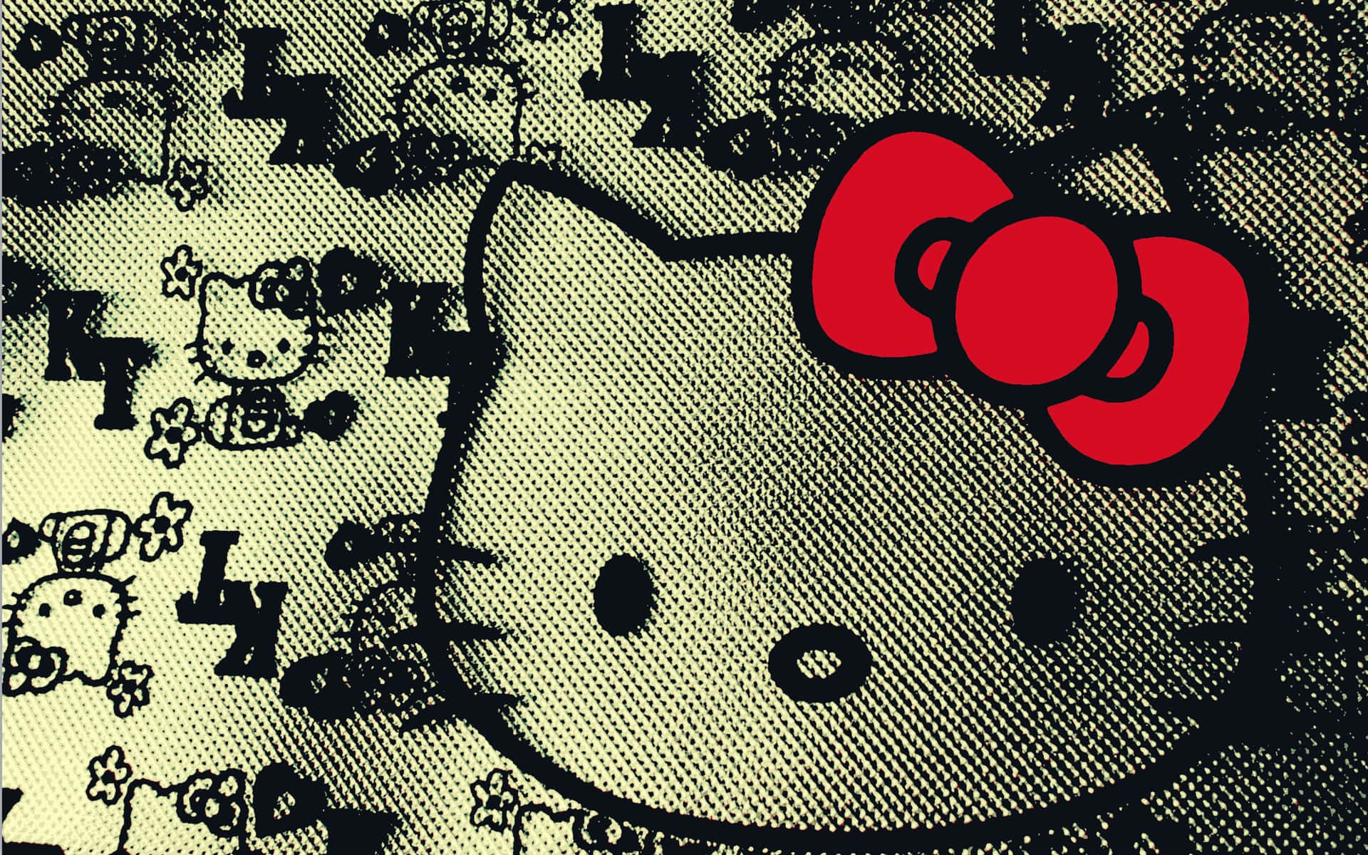 戴紅色蝴蝶結的Hello Kitty，圖案背景
