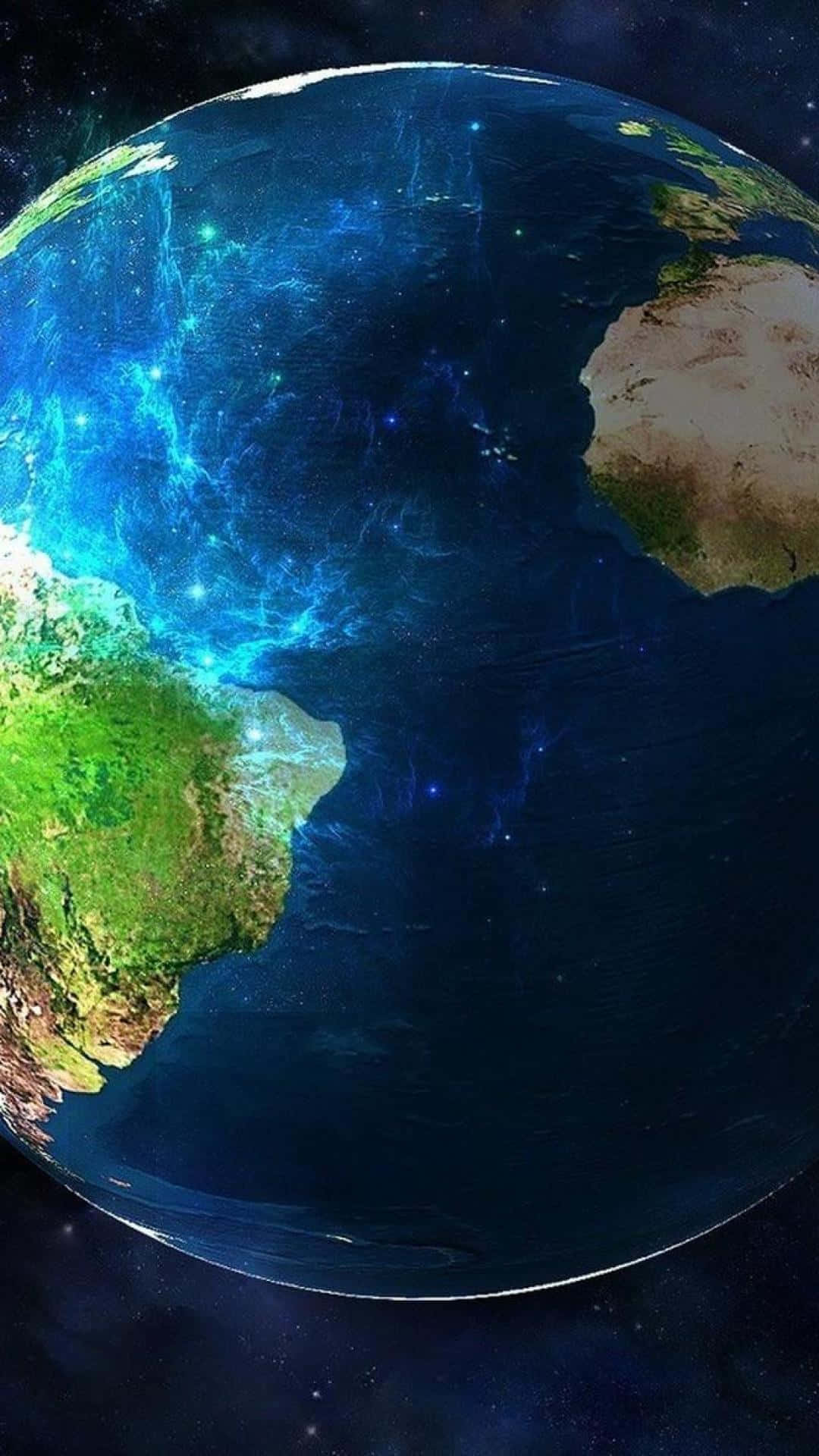 從太空看到的地球，帶有閃爍的極光和繁星背景。