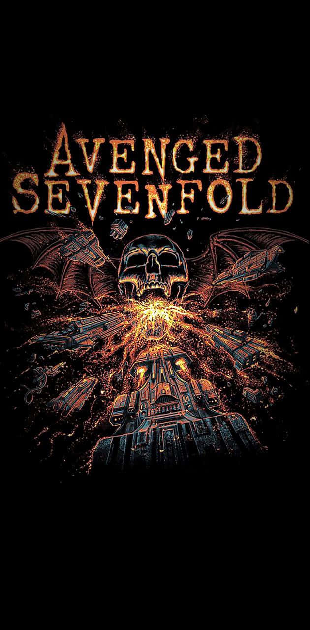 Avenged Sevenfold 標誌，帶有骷髏、翅膀和燃燒的城市