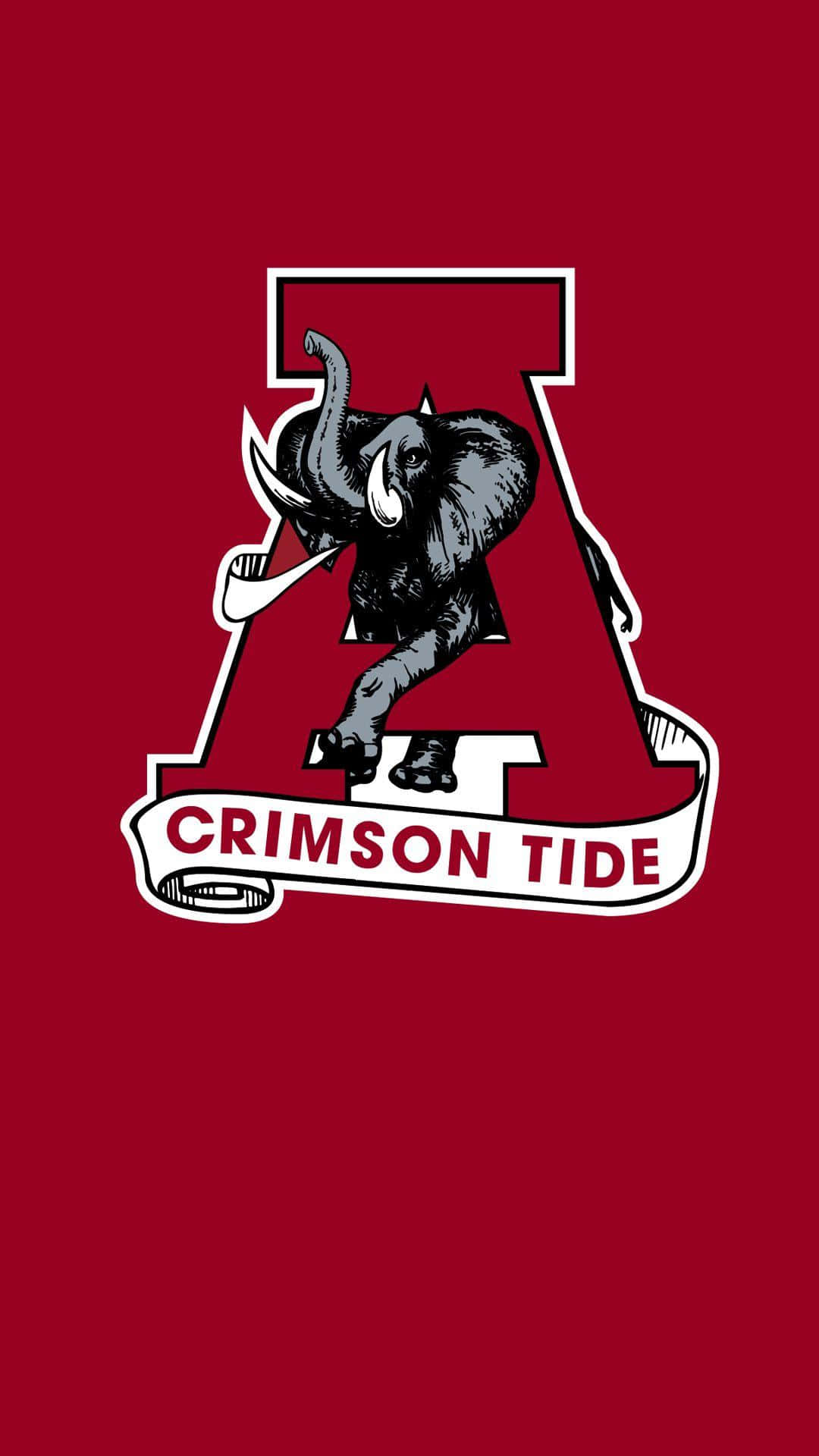 Crimson Tide 大學標誌，紅色背景上有大象吉祥物
