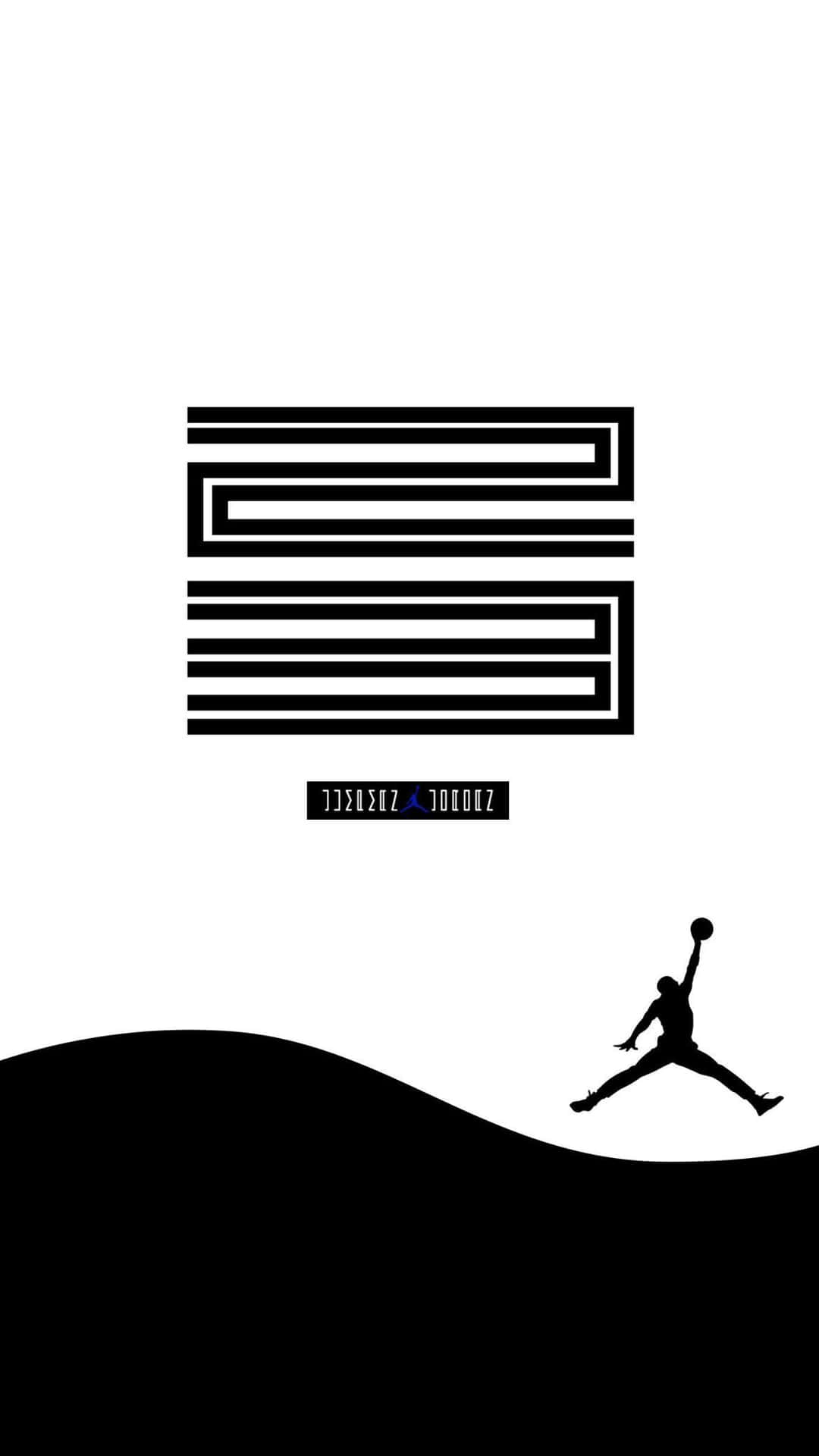 黑白極簡圖形，帶有Jumpman剪影和抽象幾何圖案。