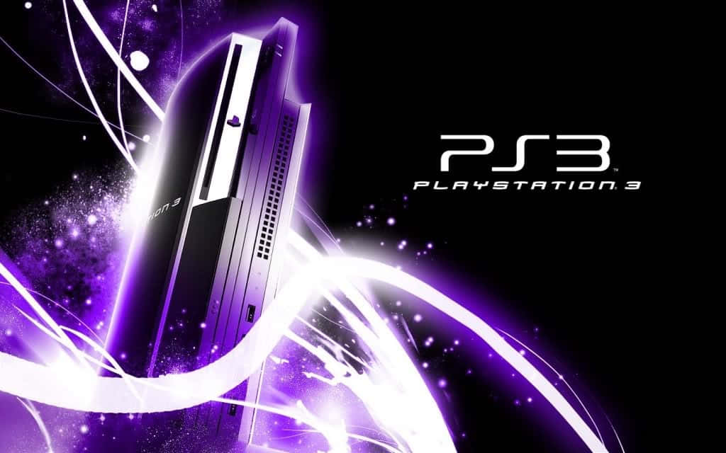 PlayStation 3 主機被發光的紫色和白色能量軌跡包圍。