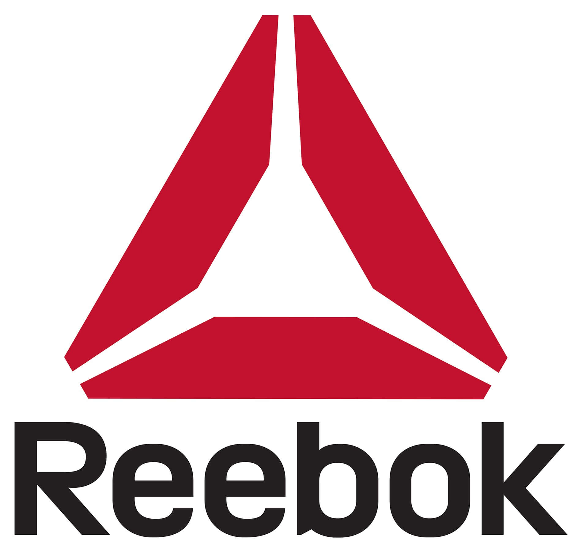 用Reebok滿足所有健身需求 壁紙 — 大膽的紅色Reebok標誌，黑色文字，純白背景。