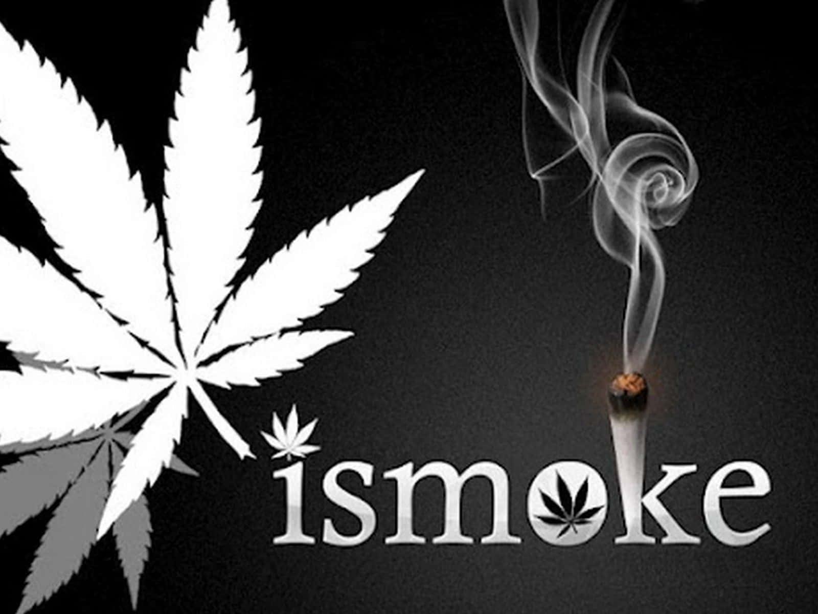 大麻葉和關節，煙霧在深色背景上升，文字 ismoke。