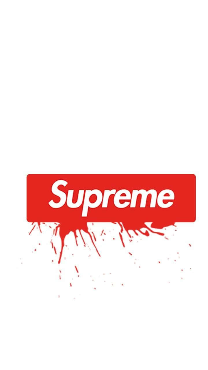Supreme品牌標誌，白色背景上有紅色油漆滴