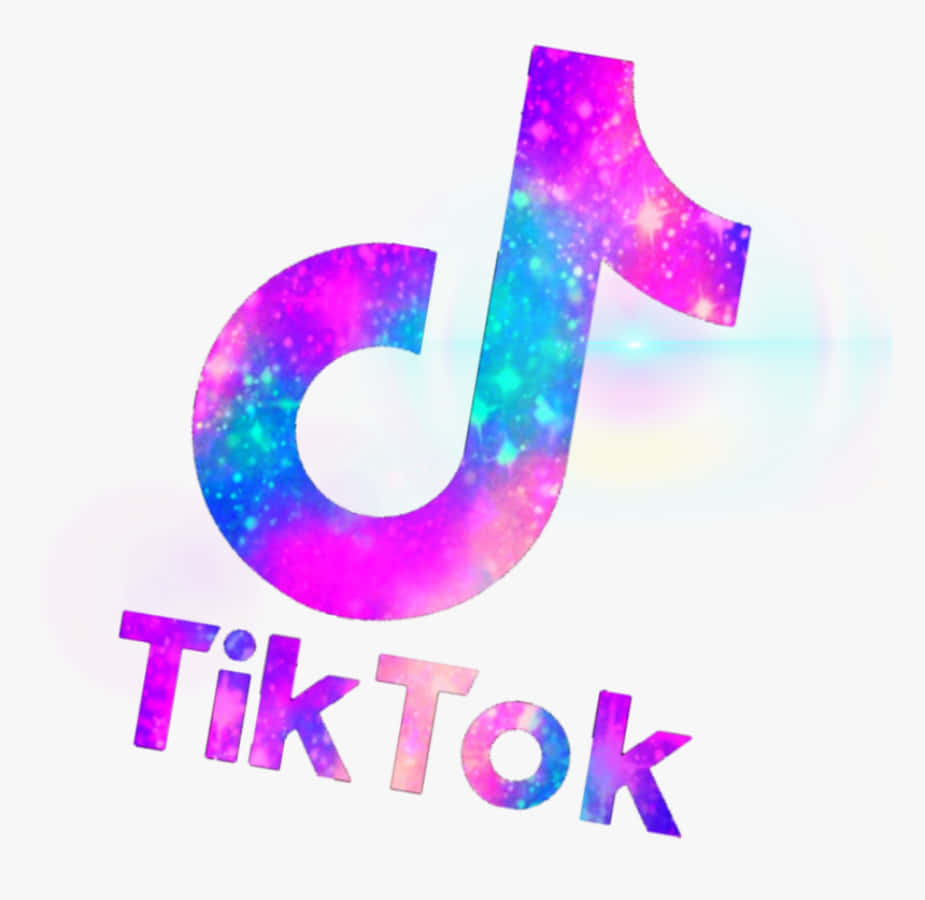 用TikTok讓生活更有趣！ 壁紙 — TikTok 標誌充滿充滿活力的宇宙閃光和彩虹色調，背景為柔和的白色。