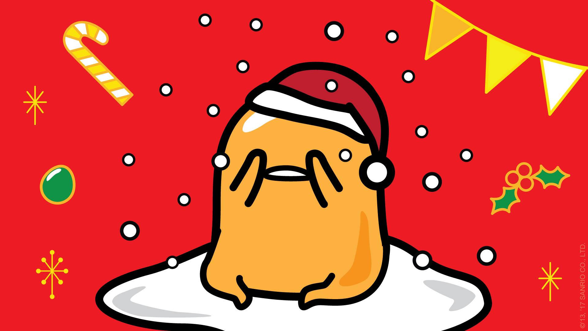 Gudetama 在雪中戴聖誕帽與聖誕裝飾