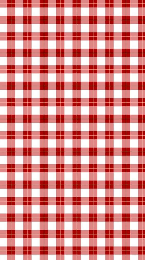 「用可愛紅色iPhone照亮你的每一天！」 壁紙 — 經典紅白格子圖案以清晰的交叉線條填滿畫面。