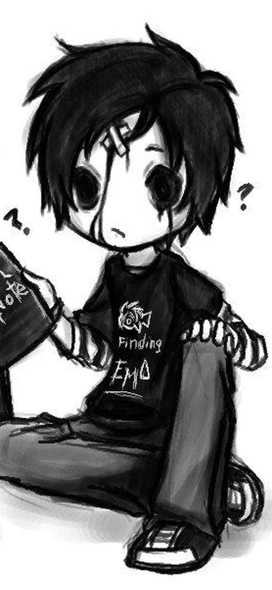 Q版動畫男孩手持一本名為Finding EM0的書，看起來困惑，頭頂有問號。