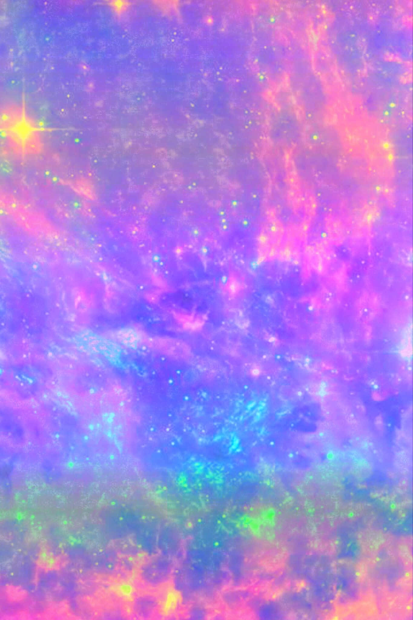 用彩虹閃粉點亮每一天！ 壁紙 — 充滿活力的宇宙星雲以粉紅、紫色和藍綠色旋轉，閃爍的星星襯托著夢幻般的銀河背景。