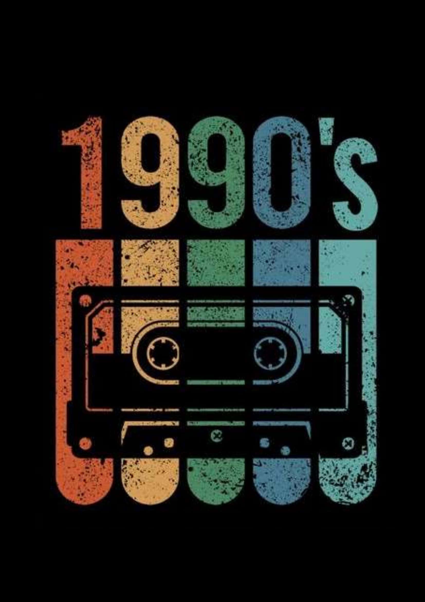 用新潮混音帶提升音樂體驗 壁紙 — 一個1990年代復古卡式錄音帶圖案，帶有彩虹漸變和磨損質感，背景為黑色。