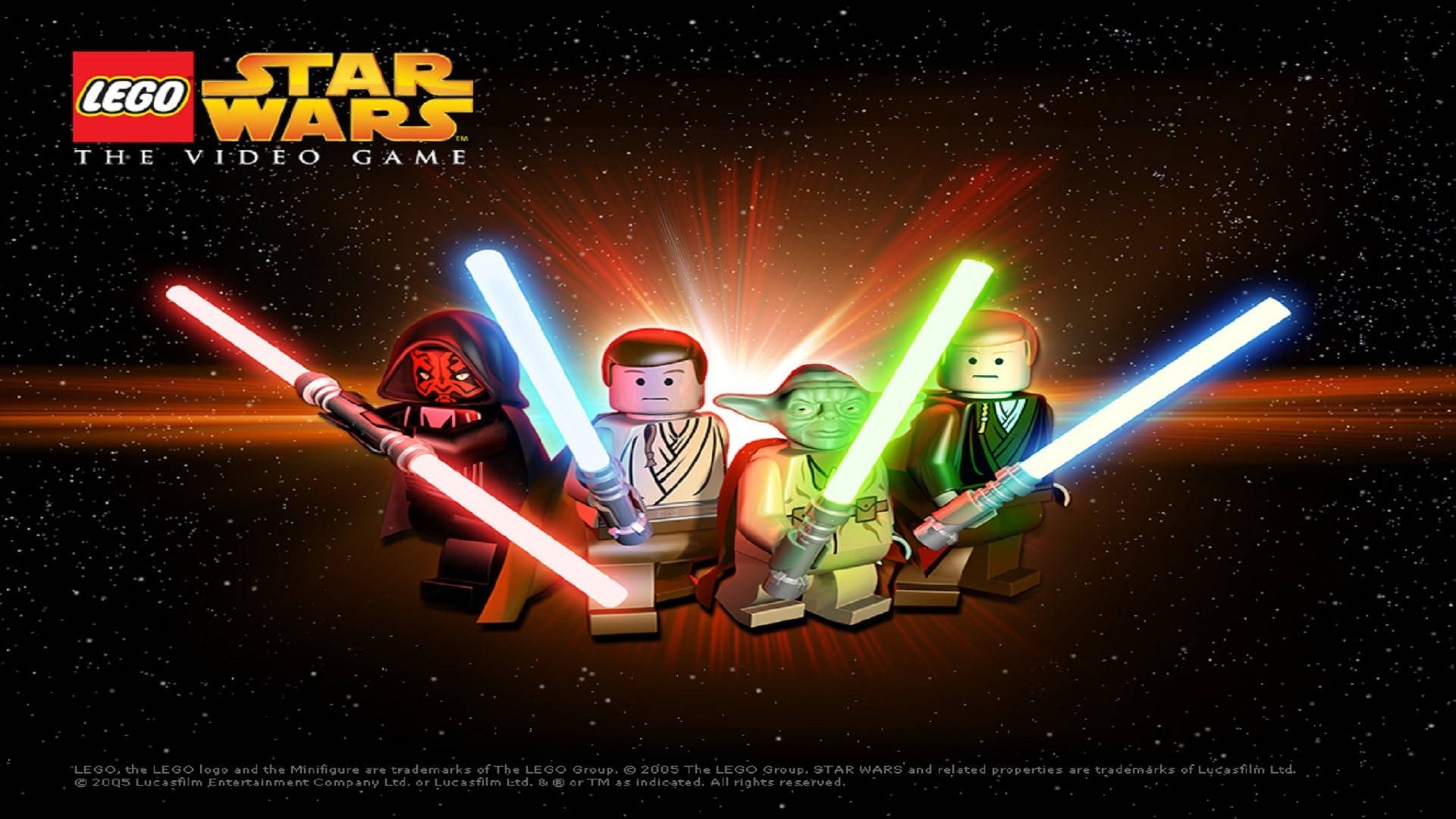 在宇宙中手持光劍的LEGO 星球大戰角色