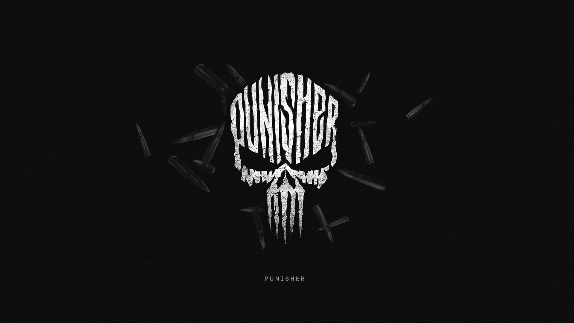 黑色背景上帶有彈殼的 Punisher 骷髏標誌