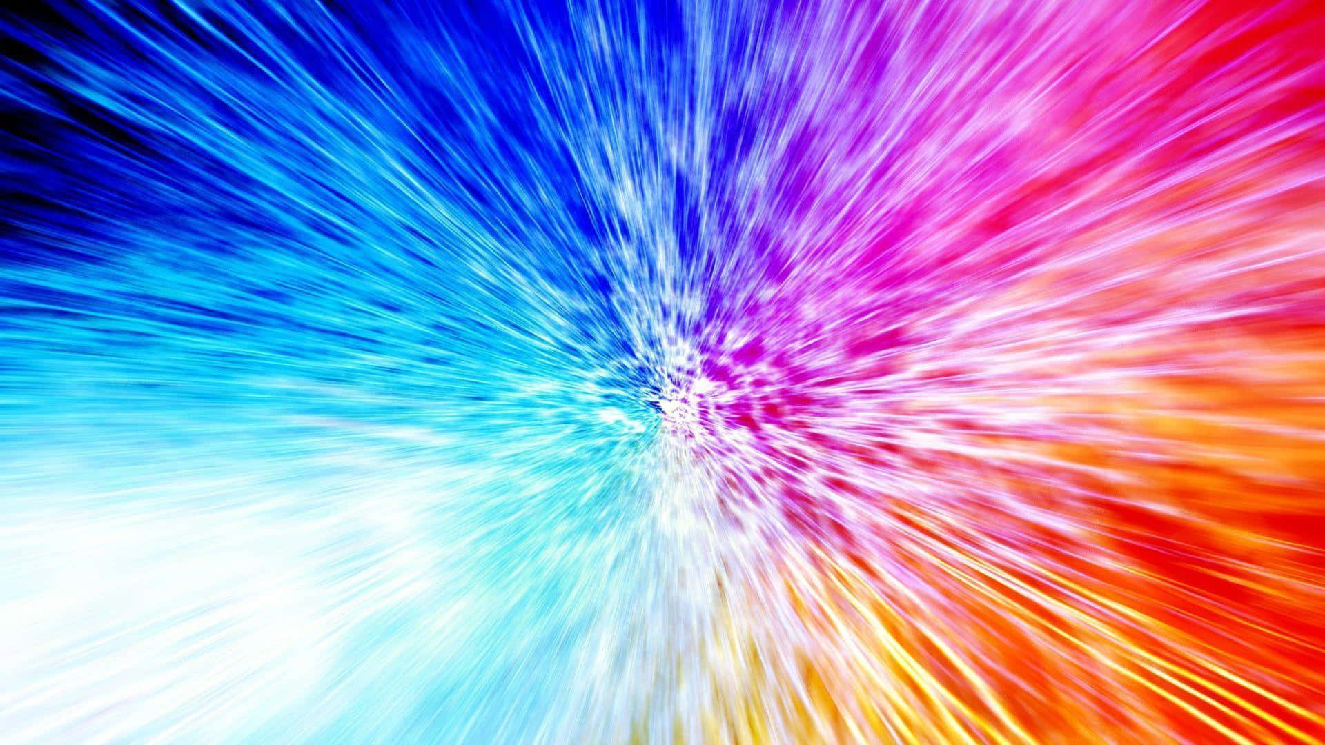 鮮明的宇宙爆炸，帶有藍色、粉紅色和橙色的條紋，映襯著黑暗的虛空。