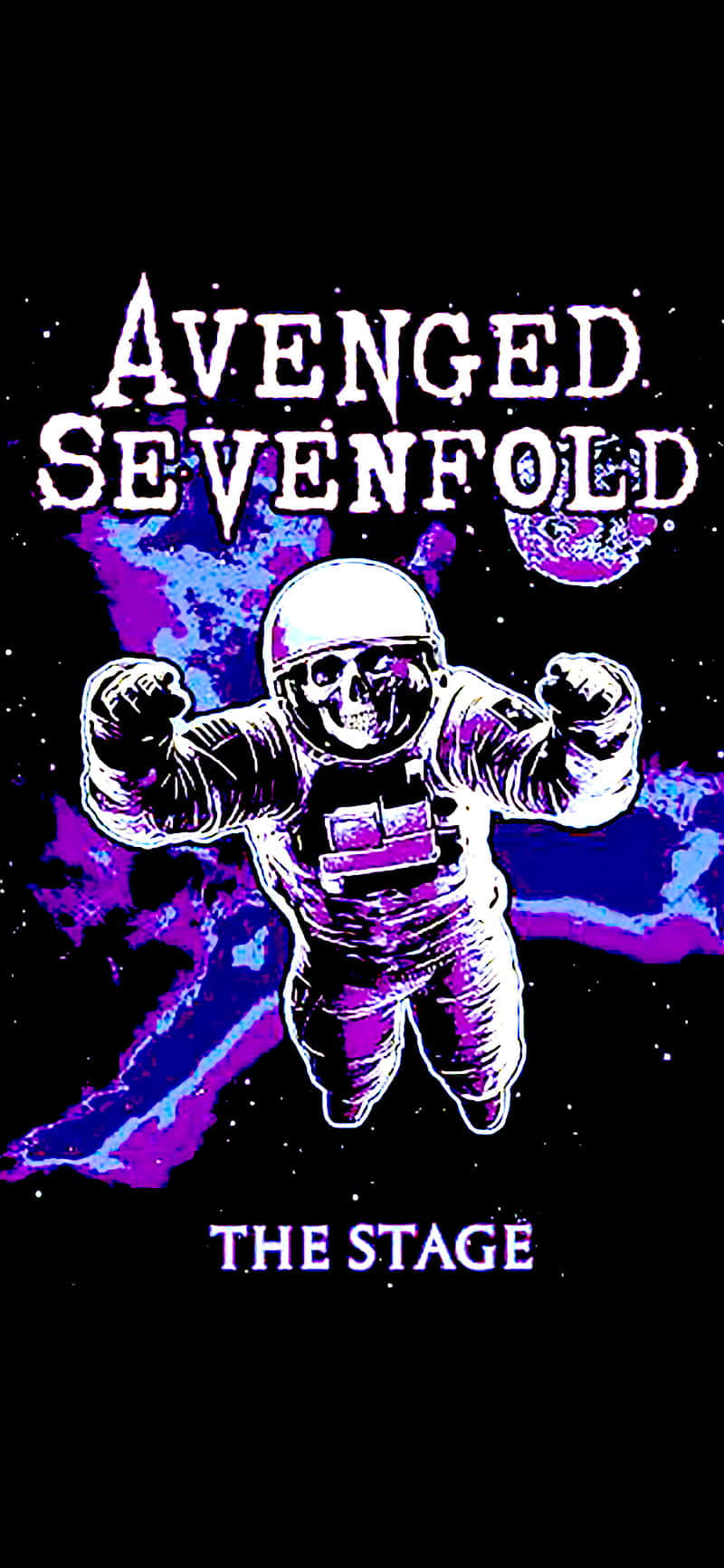 太空服骷髏頭向宇宙星雲出拳，附樂隊名稱文字。