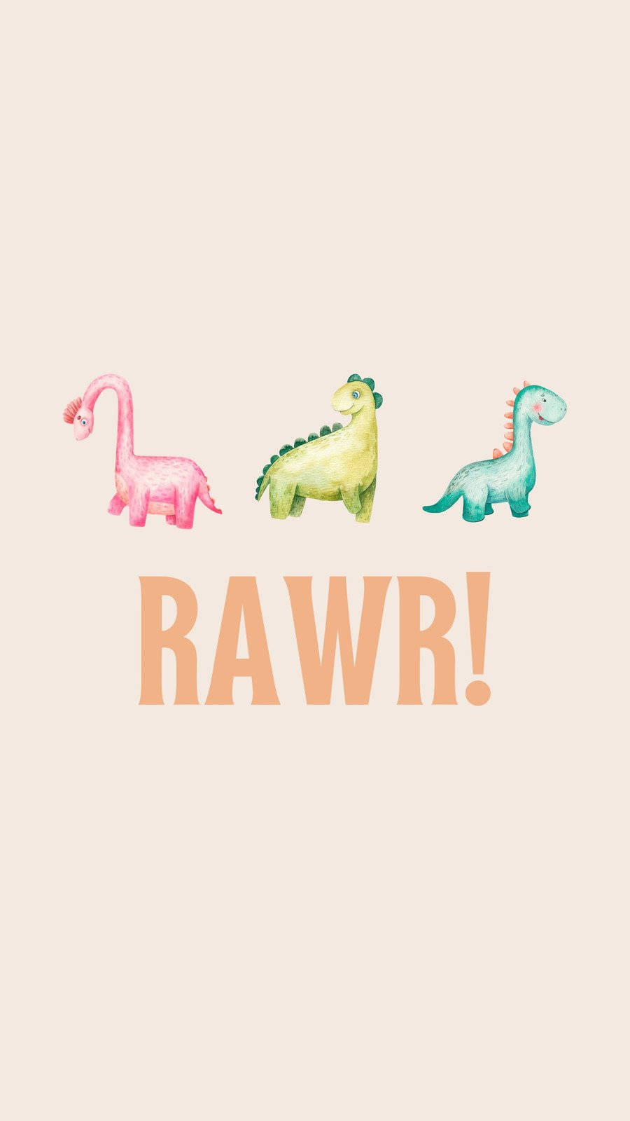 三隻色彩繽紛的卡通恐龍，下方有RAWR字樣。