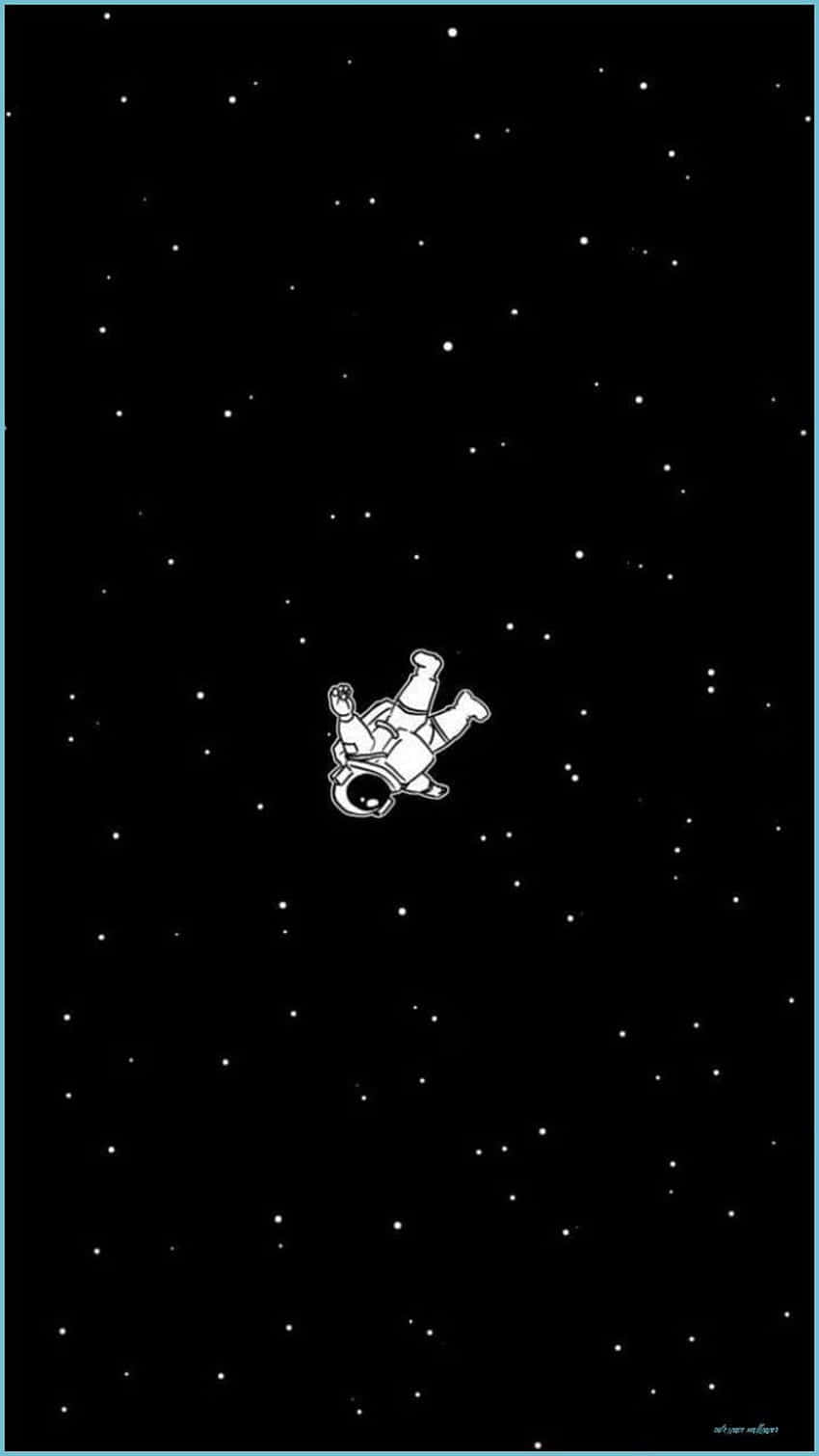 一位孤獨的太空人在星光閃爍的黑色天空中漂流。