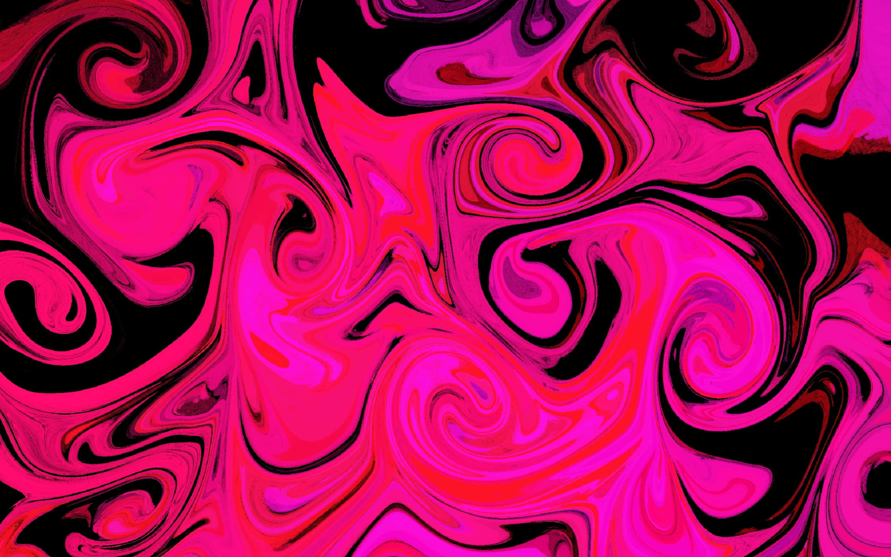 用這款抽象粉紅背景發揮創意 壁紙 — 充滿活力的粉紅色和黑色漩渦液體圖案創造出大膽的抽象動態設計。