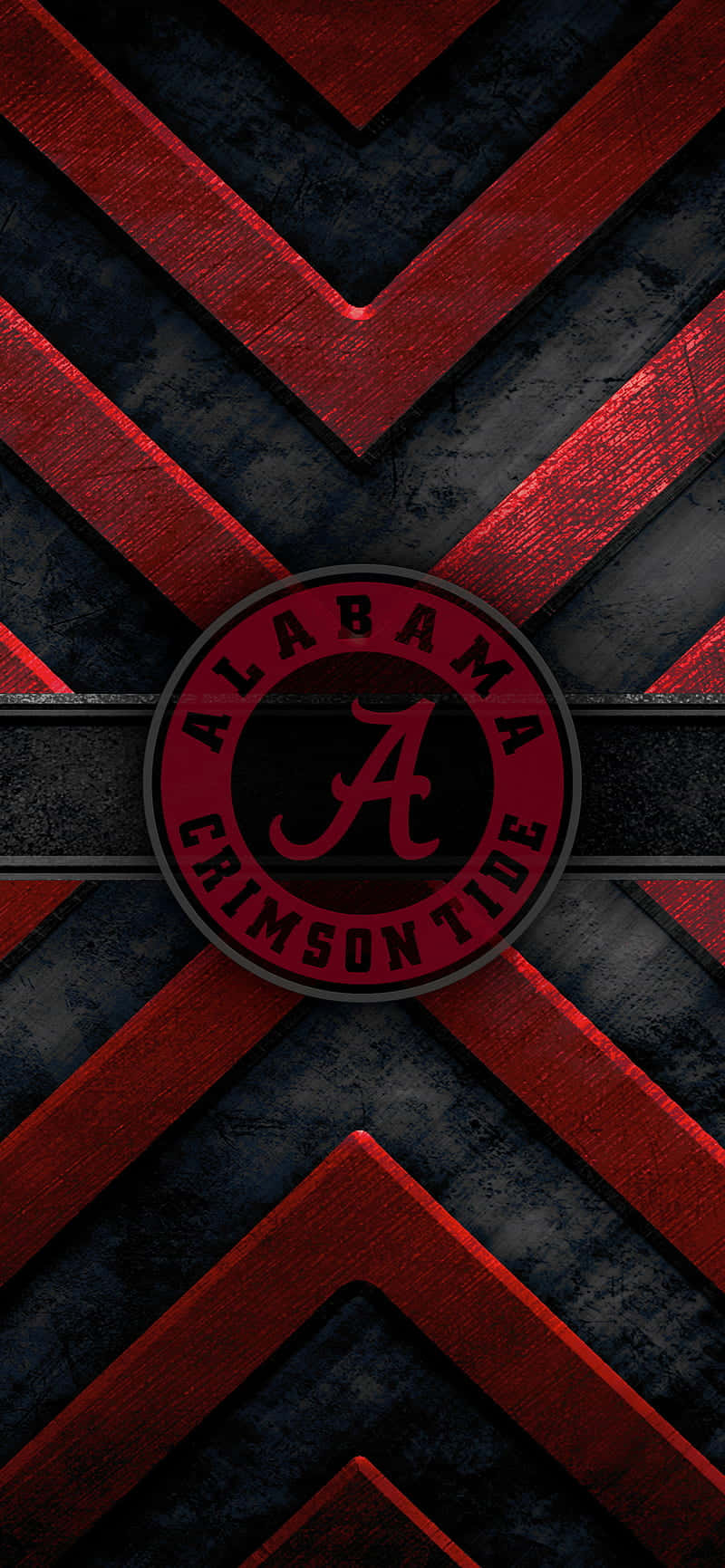 Alabama Crimson Tide 標誌在紅色和黑色人字形圖案背景上。
