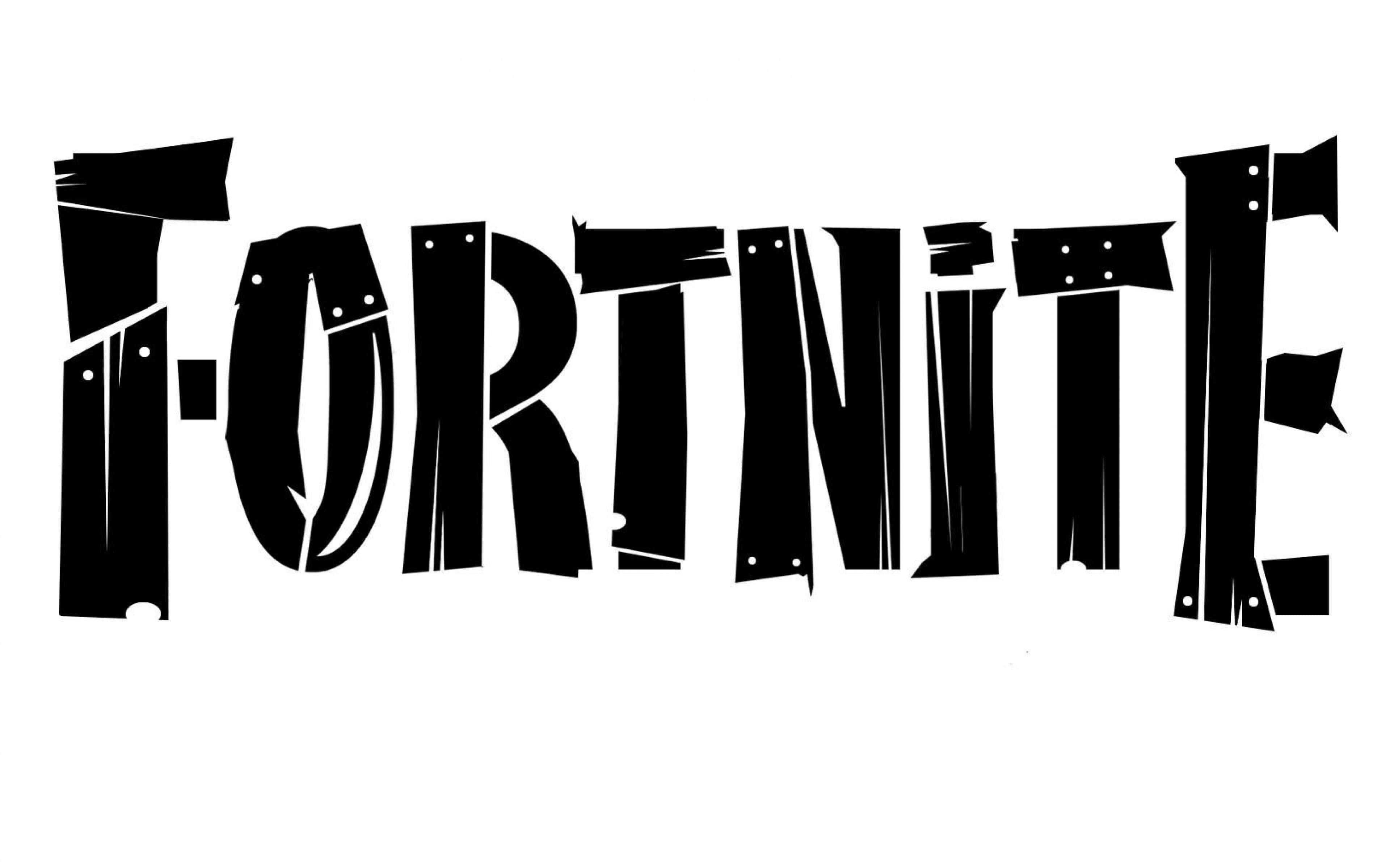 用這款酷炫《Fortnite》標誌提升你的遊戲體驗 壁紙 — 大膽的黑色 Fortnite 標誌，帶有鋸齒狀撕裂邊緣和鉚釘，置於純白背景上。