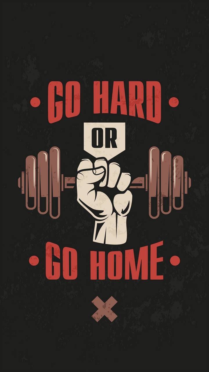 拳頭握槓鈴的勵志圖形，文字為 go hard or go home。