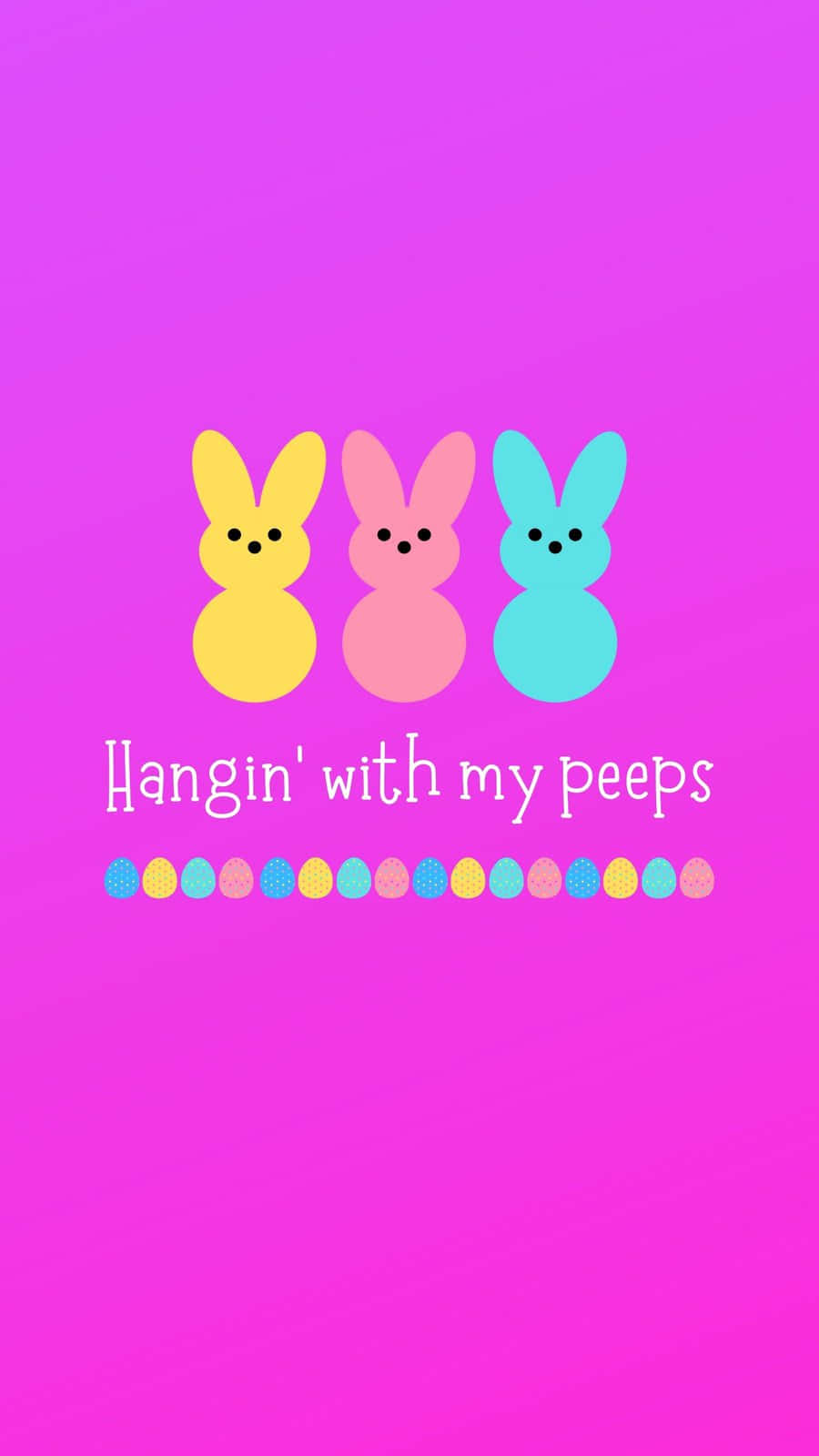 三隻粉彩兔仔，上面寫著 hangin' with my peeps。