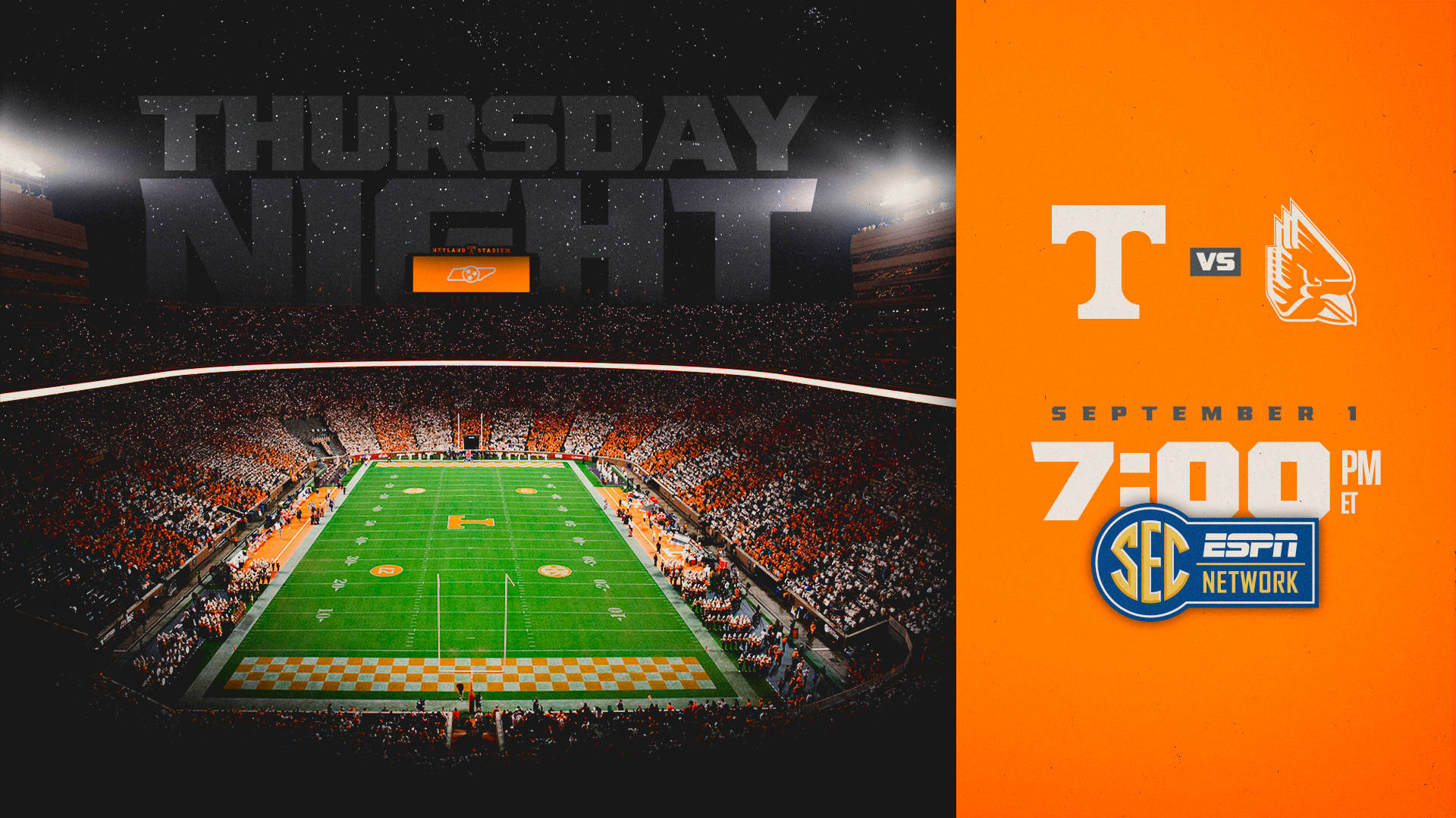 足球場擠滿球迷，觀看ESPN SEC Network的Thursday Night比賽。