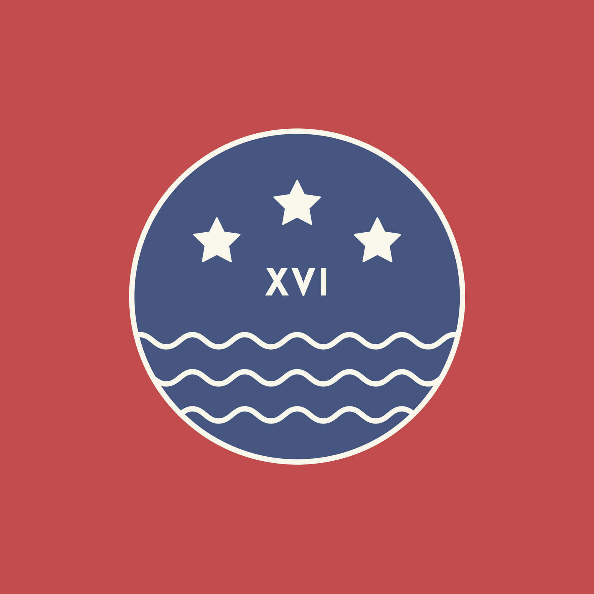 帶有星星和波浪以及羅馬數字XVI的圓形標誌。