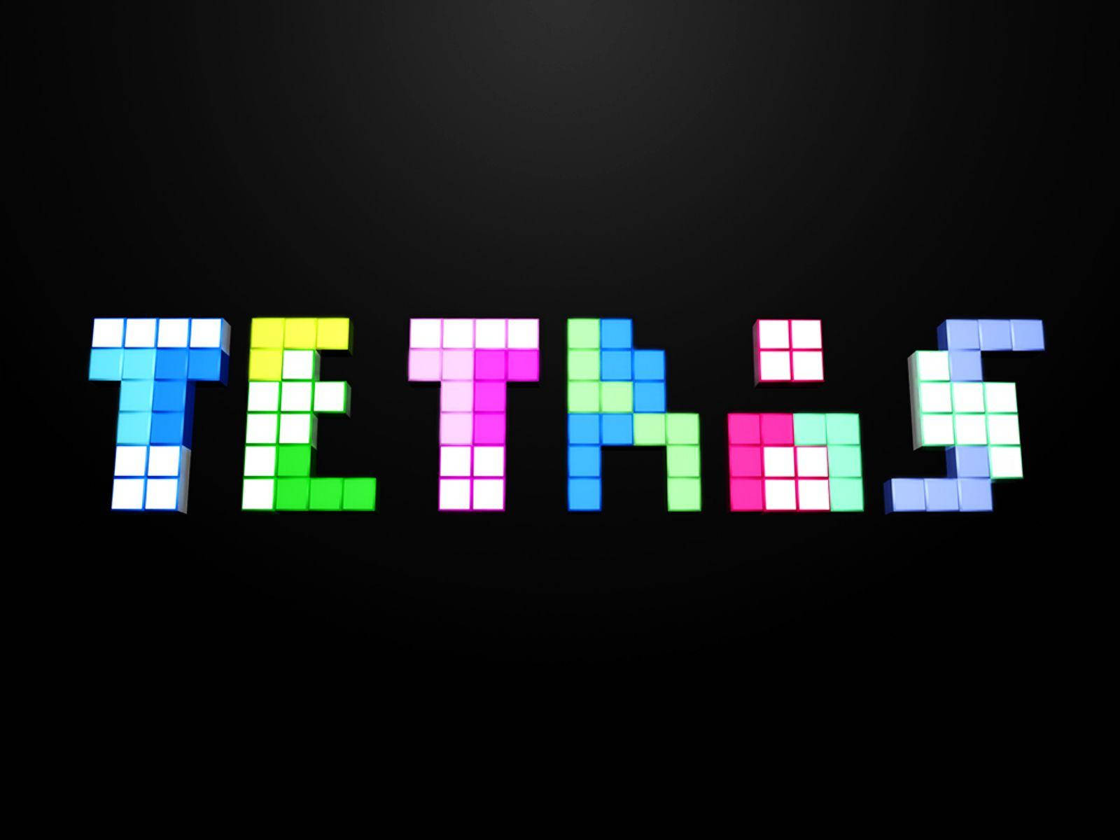 在黑色背景上由發光方塊組成的彩色像素 Tetris 標誌