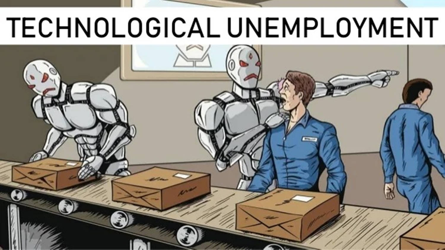機械人在倉庫的傳送帶上取代人類工人。